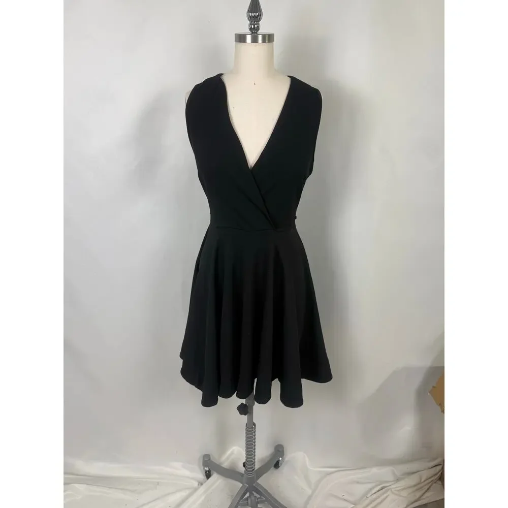 KToo Black‎ Deep V Med/Large Skater Little Black Dress Stretchy Mini Feminine
